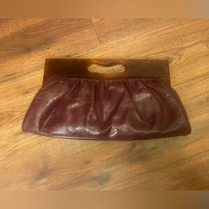 Vintage Burgundy Clutch with Tan Handle